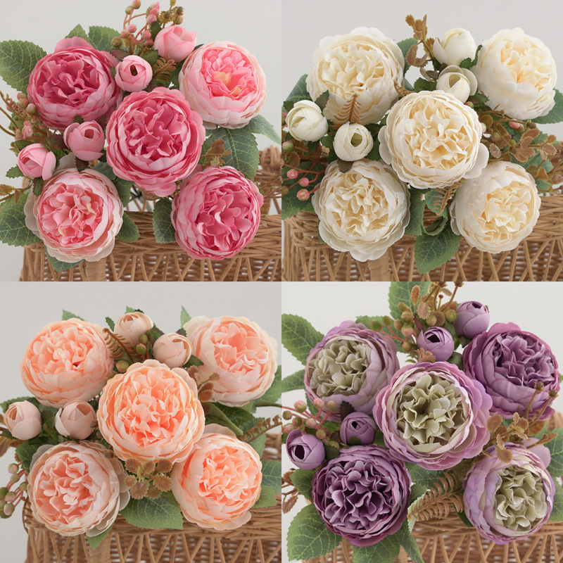 仿真花假花束 7叉欧式洋牡丹 家居婚庆装饰花瓶插花绢花玫瑰芍药