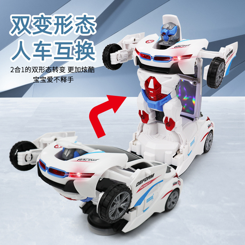 Douyin electric universal toy car model, transforming rotating robot, children's toy, sound and light car, boys and girls Specification image