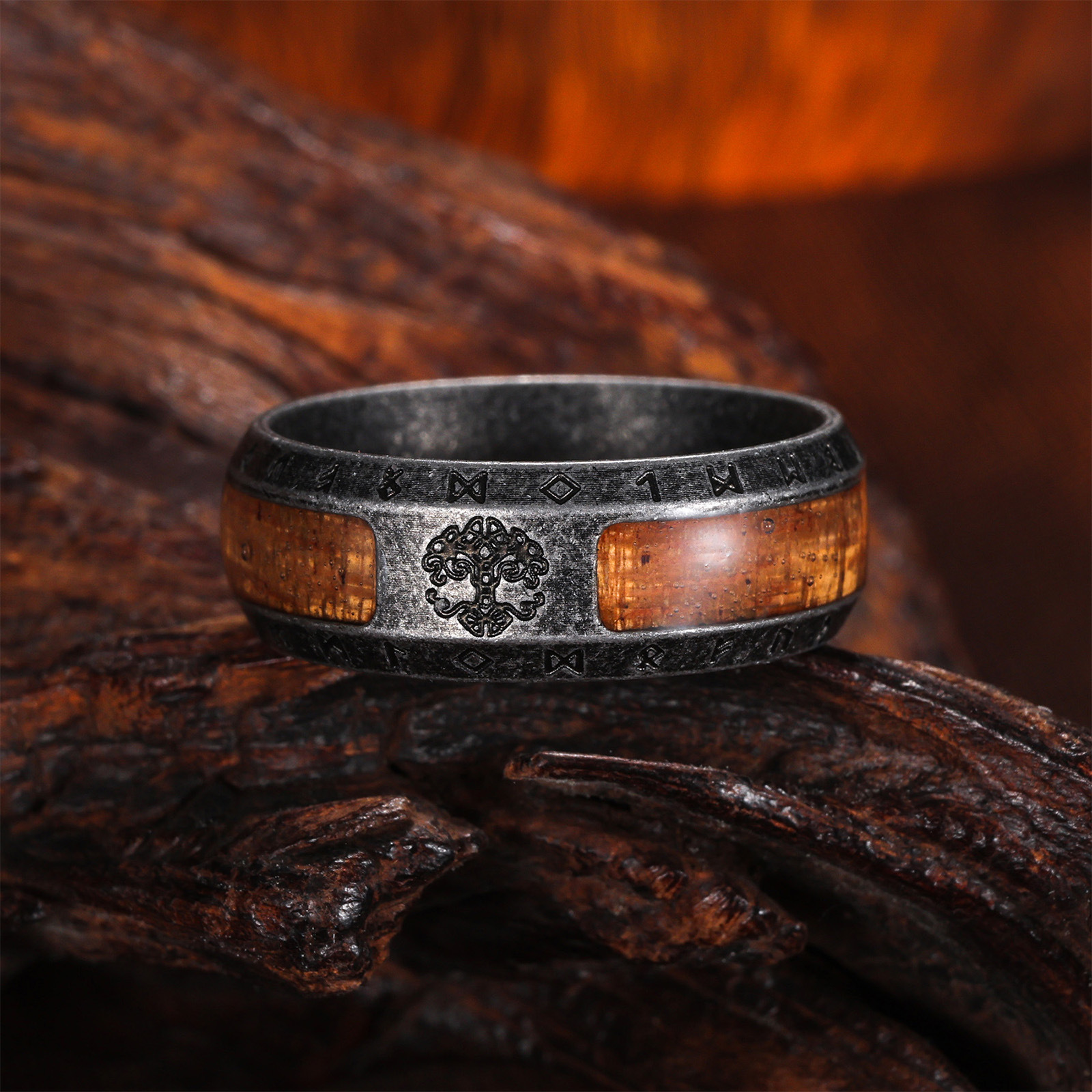 Amazon European and American men's retro ring, Viking Luen word Life tree ring, ring, cross-border accessories Specification image
