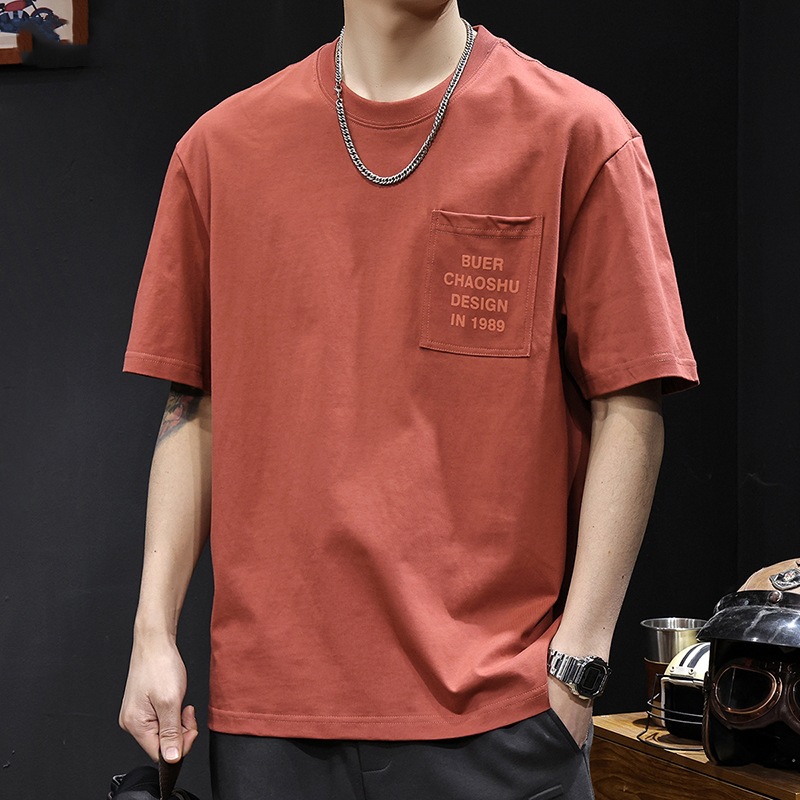 重磅口袋潮牌短袖t恤男士夏季2025新款大码高端衣服美式圆领体恤