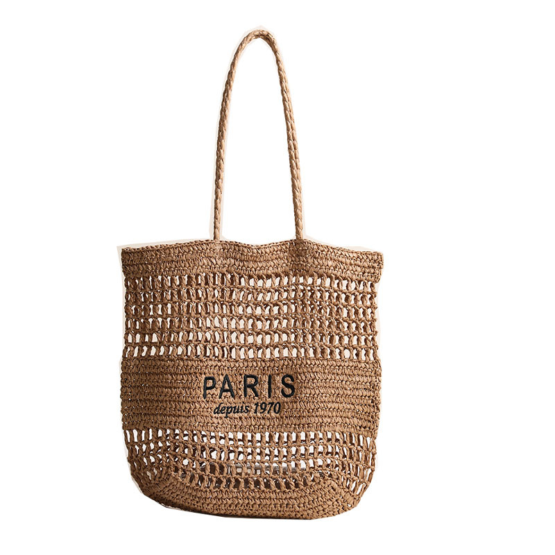 Cross-Border Woven Bag, Letter Embroidery, Single-Shoulder Straw Woven Bag, New Large-Capacity Hollowed-Out Straw Woven Bag, Vacation Beach Bag, Versatile Women's Bag, Tote Bag, Woven Bag details Picture