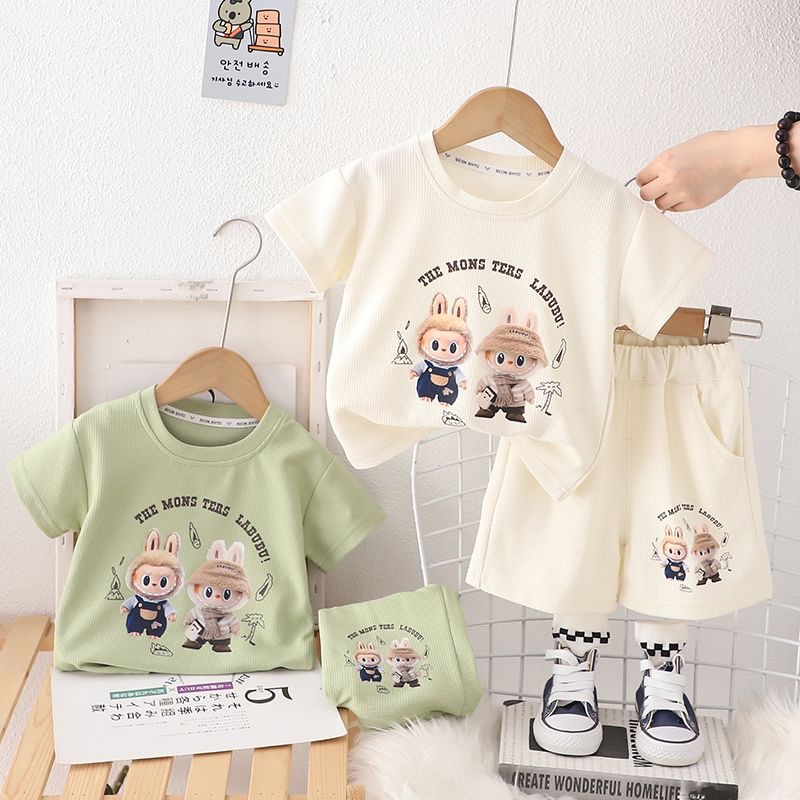 Niño manga corta grooming summer 2025 nueva camiseta niño deporte casual bebé manga corta conjunto de dos piezas details Picture