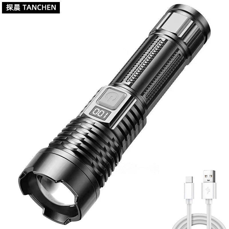 Bright multi-functional high-intensity fixed-focus flashlight, LED outdoor USB charging, portable 18650 flashlight for home use