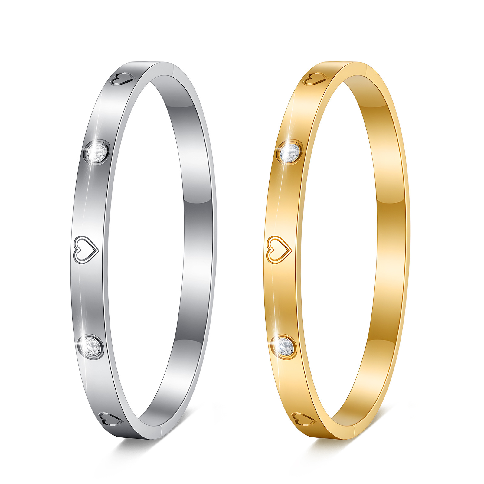 Titanium steel bracelet, a fashionable cross-border heart-shaped diamond-encrusted bracelet for women, exudes a sense of luxury. It is a gold electroplated bracelet accessory that does not fade