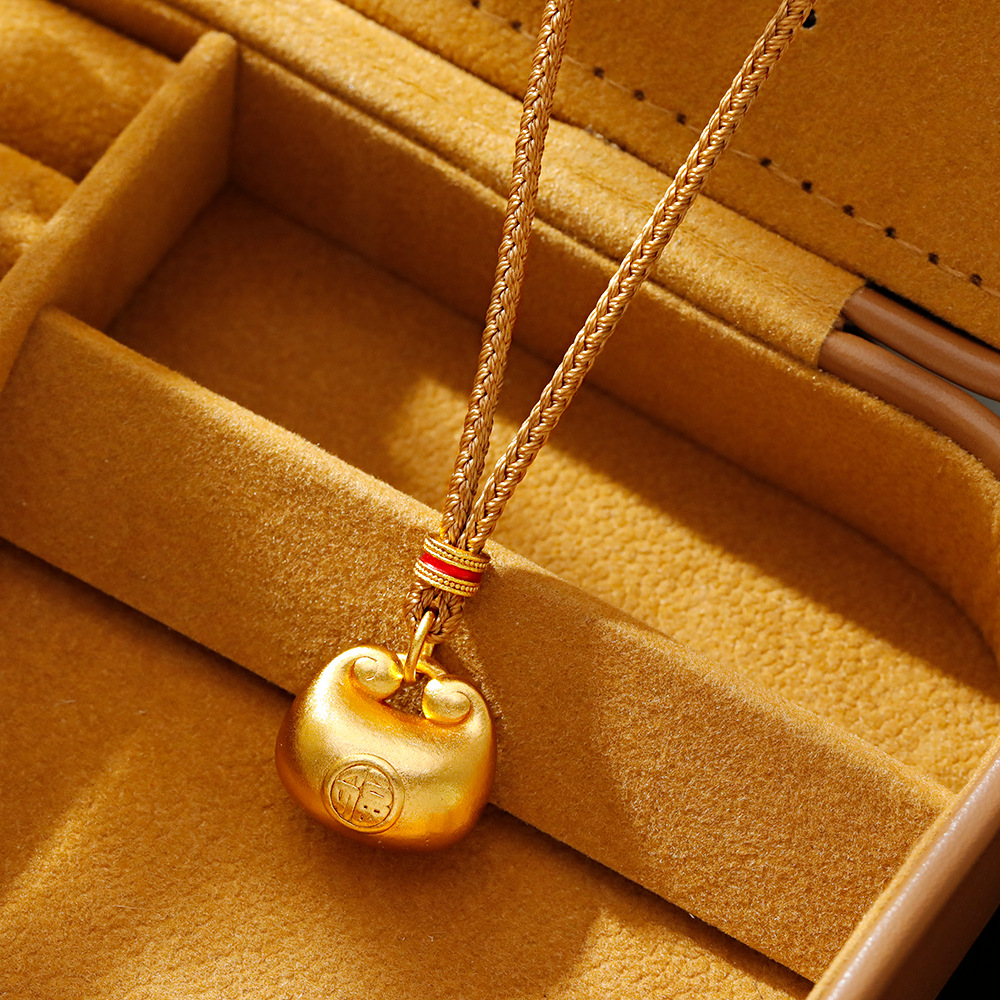 Hyacinth antiguo fasha oro pequeño fat fufu bag colgante collar para mujeres nuevo estilo chino oro tuo tuo collar de cuello de alta calidad sentido trenzado cuerda suéter cadena Specification image