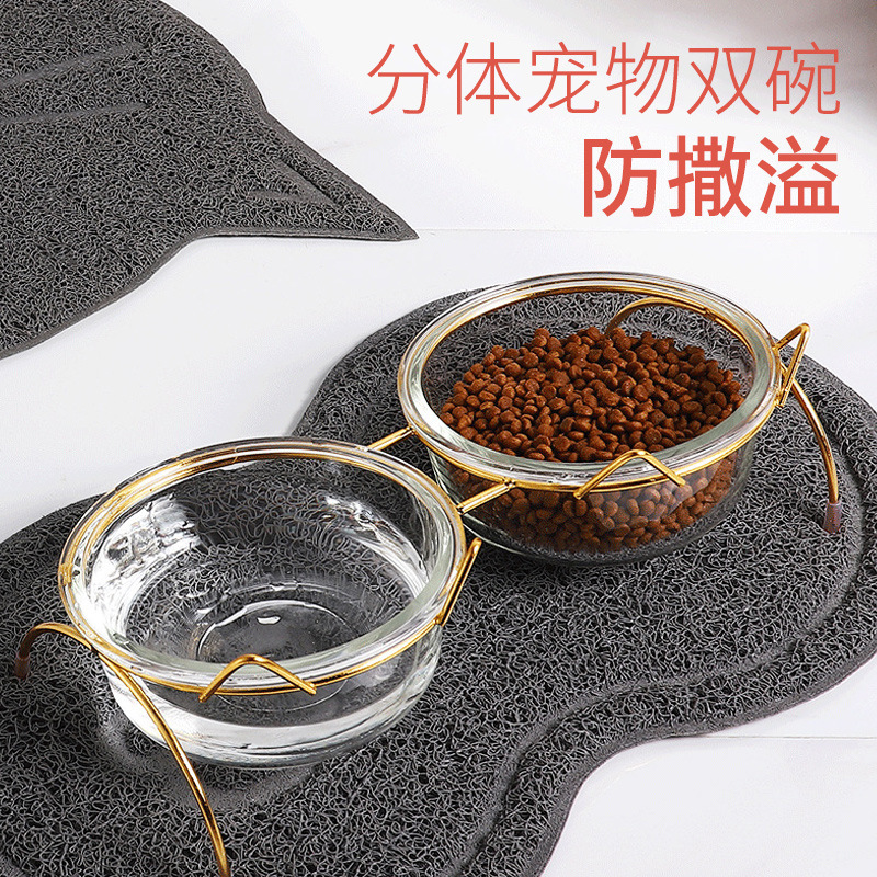 Cat bowl, glass double bowl, cat food bowl, cat food and water bowl, neck guard to prevent knocking, special rice bowl for kittens