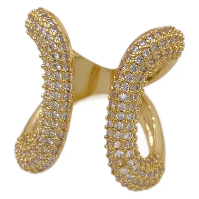A new cross-border product featuring a high-end European and American style, a variety of copper-plated 18K gold and diamond-encrued zircon irregular-shaped adjustable ring Item Picture