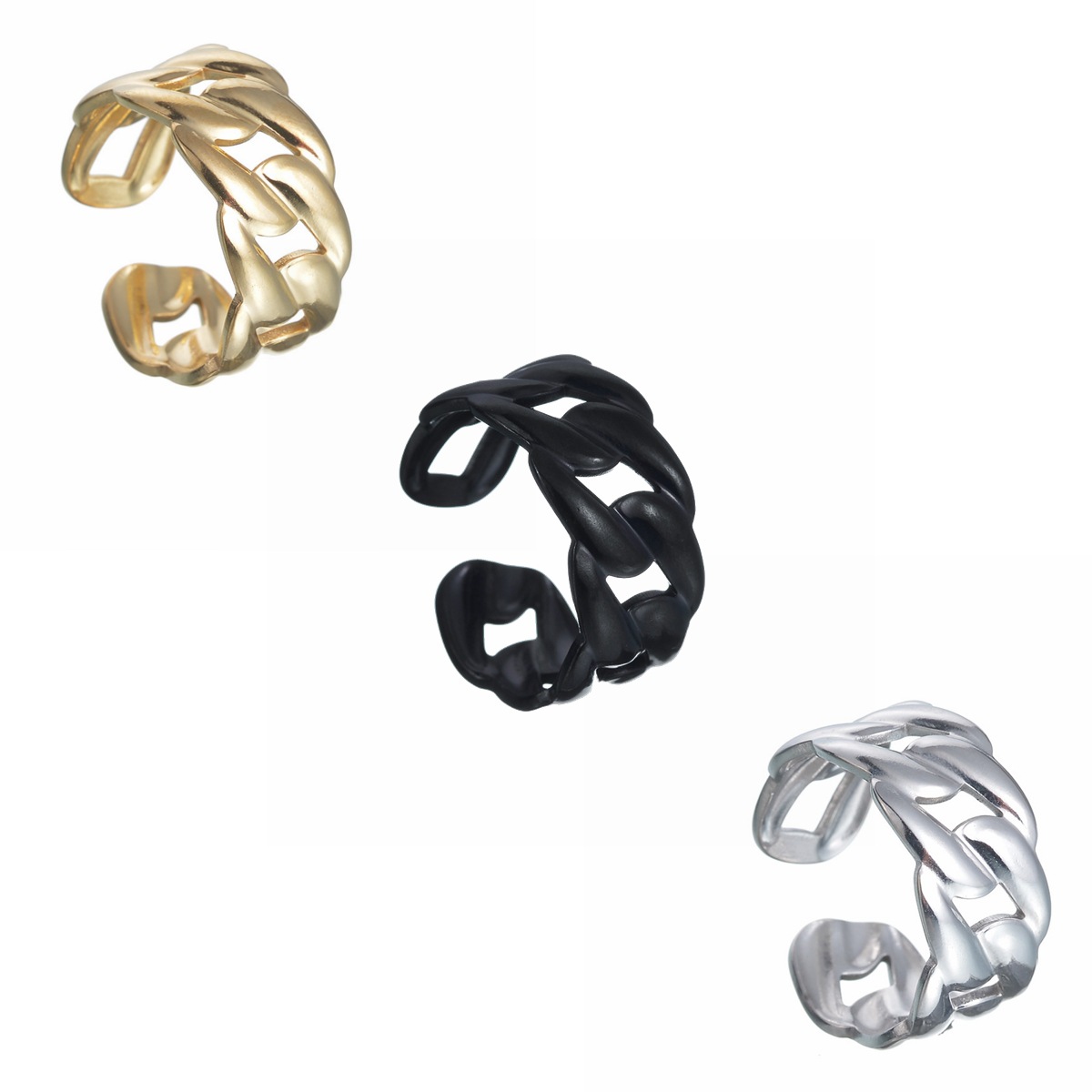 Cross-border Amazon new product: Oil-pressed hollow chain with adjustable opening titanium steel ring, a couple's accessory Item Picture