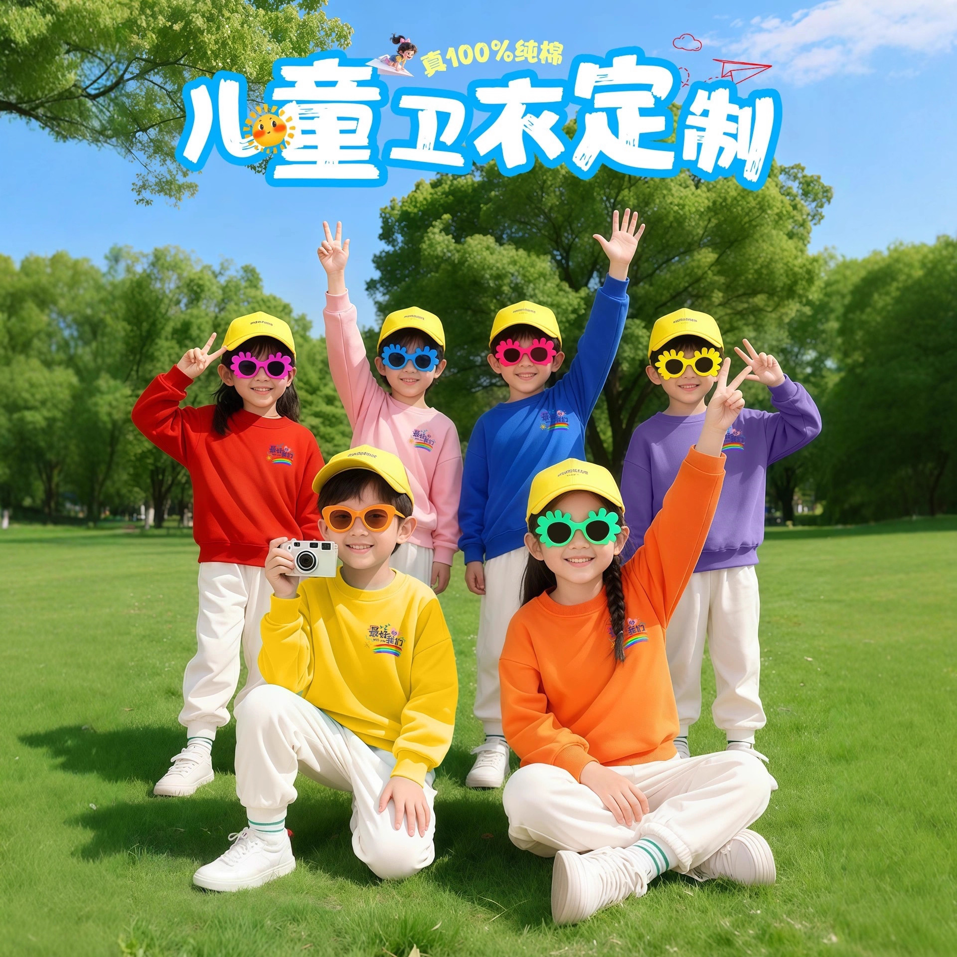 春秋儿童圆领纯棉卫衣定制印logo工作服秋冬幼儿园班服童装亲子装