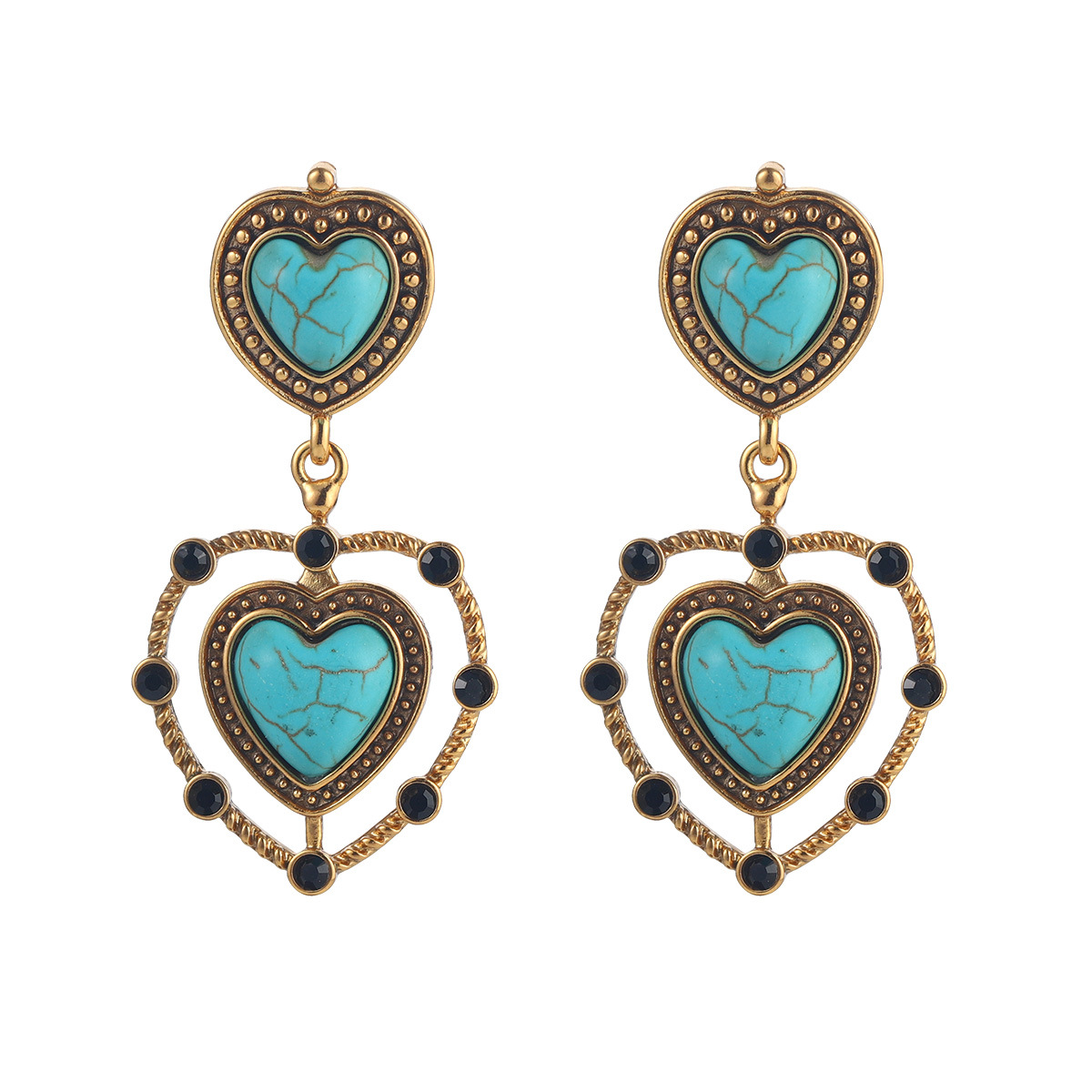 The cross-border turquoise earrings from Europe and America are selling well on Amazon. The new vintage earrings from Geometry 925 exude a sense of luxury Item Picture