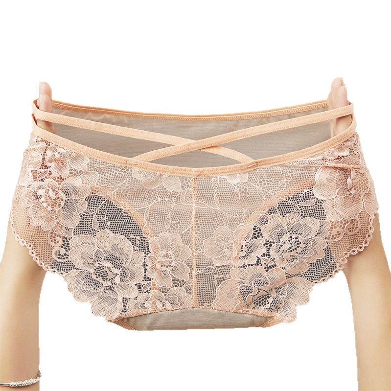 New fashionable and sexy women's lace underwear with cutout, comfortable, soft, breathable, low-waisted and high-elastic underwear for women 17577 Item Picture