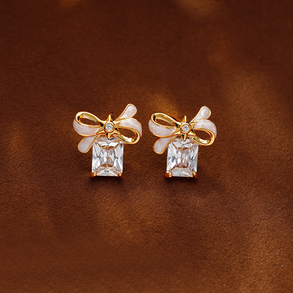 Hyacinto moda luz extravagancia superflash geometría circonitas pendientes esmalte goteado aceite blanco nacarado arco orejas 2025 nuevo tidal details Picture