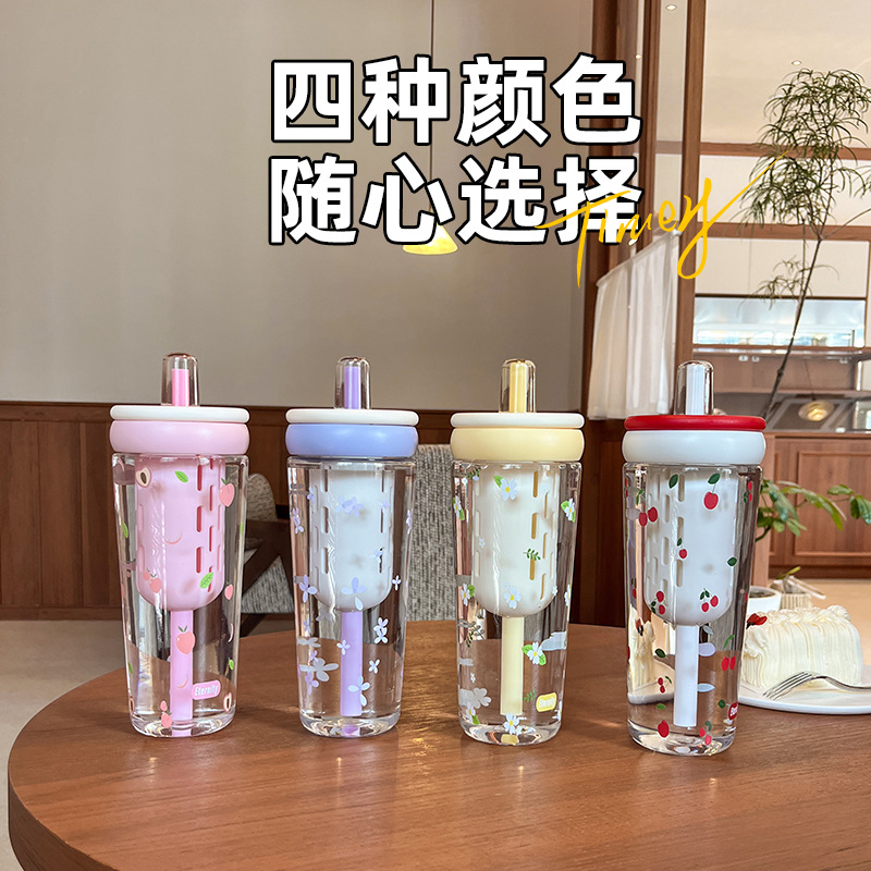 Summer new dopamine plastic cup, girls' tea-water separation fruit tea straw cup, outdoor portable hand-held travel cup