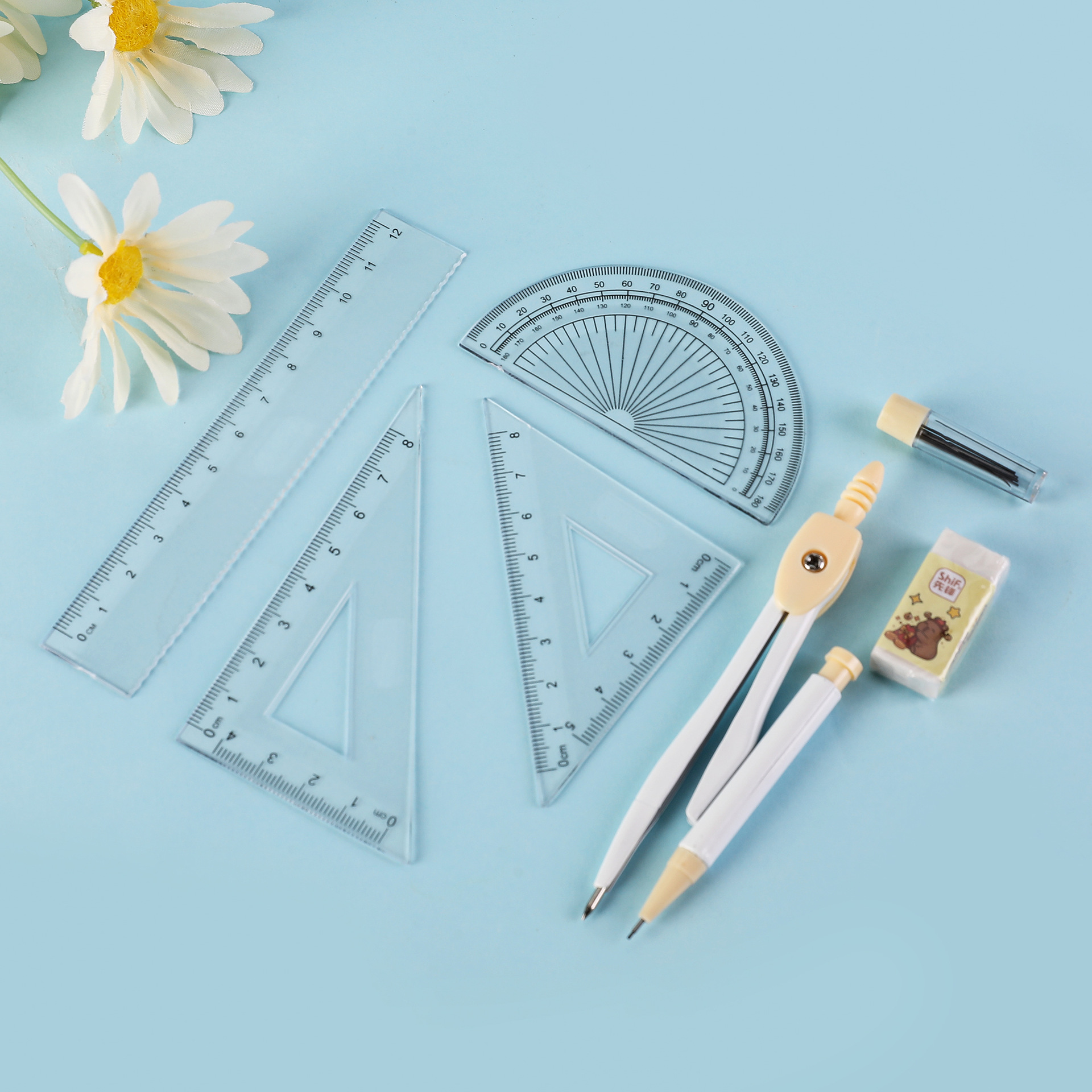 Pioneer 3177 card medium size seven-piece compass set for student metal alloy compass geometry exam drawing Specification image