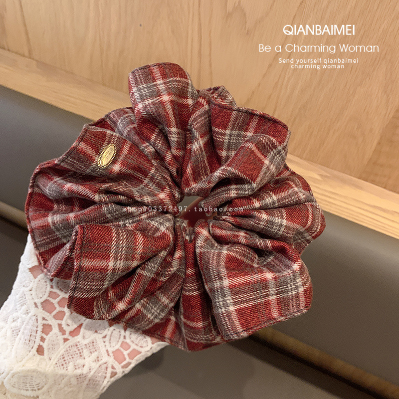 Zhao Lusi's same French high-end large intestine hair band, simple and elegant, versatile low ponytail bun hair rope autumn and winter accessories Specification image