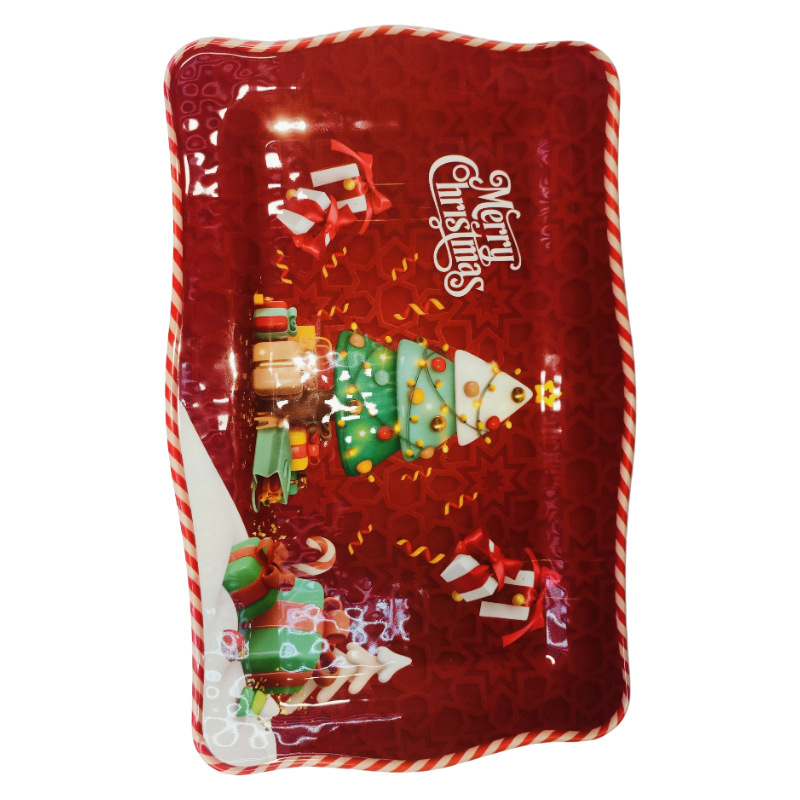 Direct sales of red Christmas tree gingerbread melamine plates from foreign trade manufacturers. Commercial stock of durable and wear-resistant melamine products Application Scenario