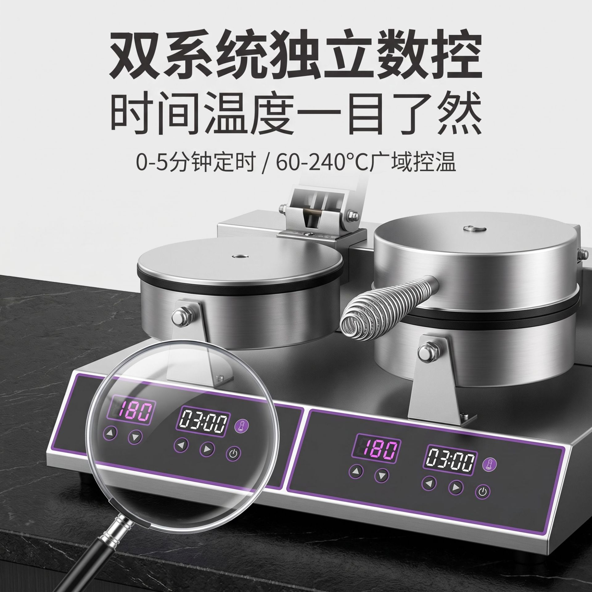 A manufacturer of commercial intelligent temperature control and uniform heating equipment for making waffles with a CNC double-head pandan coconut cake machine details Picture