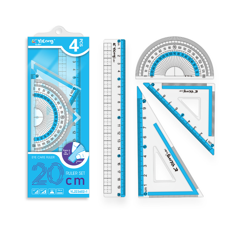 Yalong Cross-border School Supplies Wholesale Student Stationery Geometric rulers, 20 cm plastic rulers, multi-ruler sets