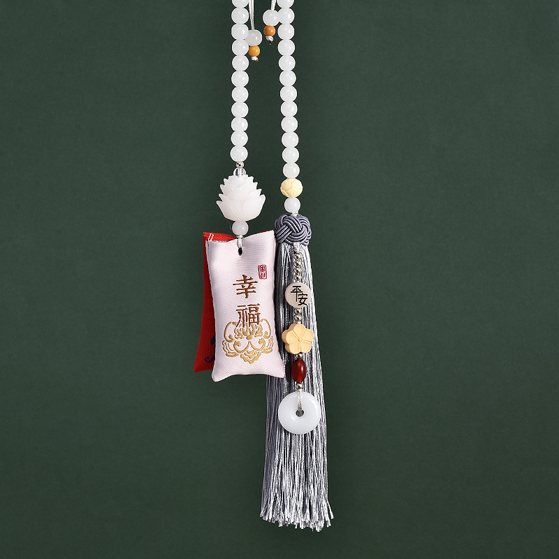 古风刺绣香包汽车挂件平安福香袋挂饰车载后视镜莲花吊坠中国风                               细节图
