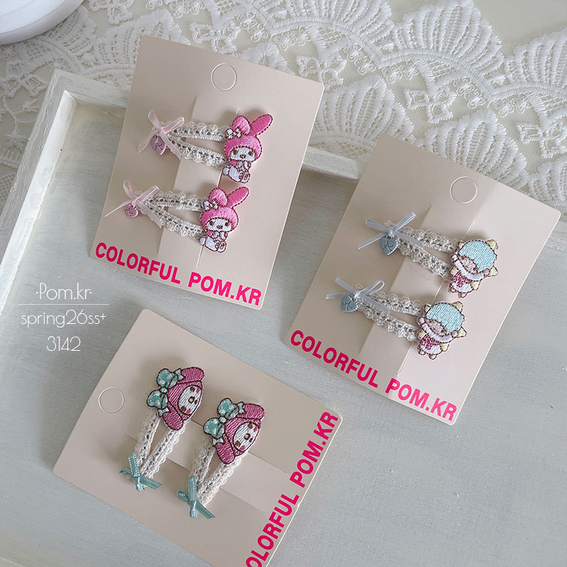 新款韩版卡通对装蕾丝掰掰夹手作布艺儿童侧边碎发刘海夹宝宝边夹