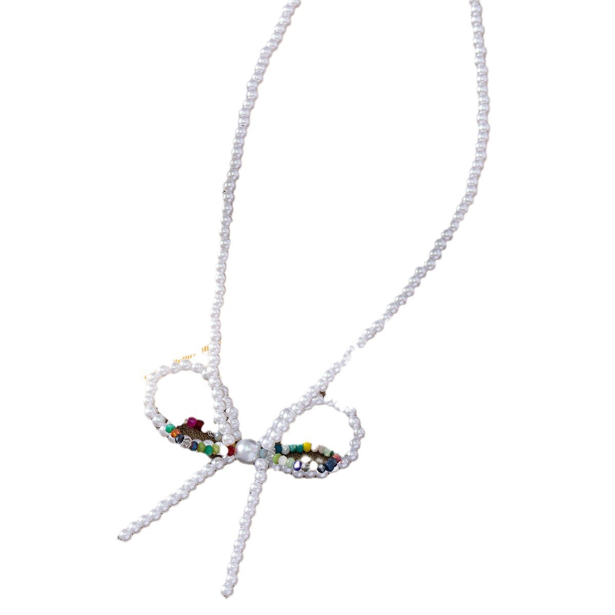 Simple and fashionable bow crystal pearl necklace, popular online, fresh and sweet design sense collarbone chain new style wholesale Item Picture