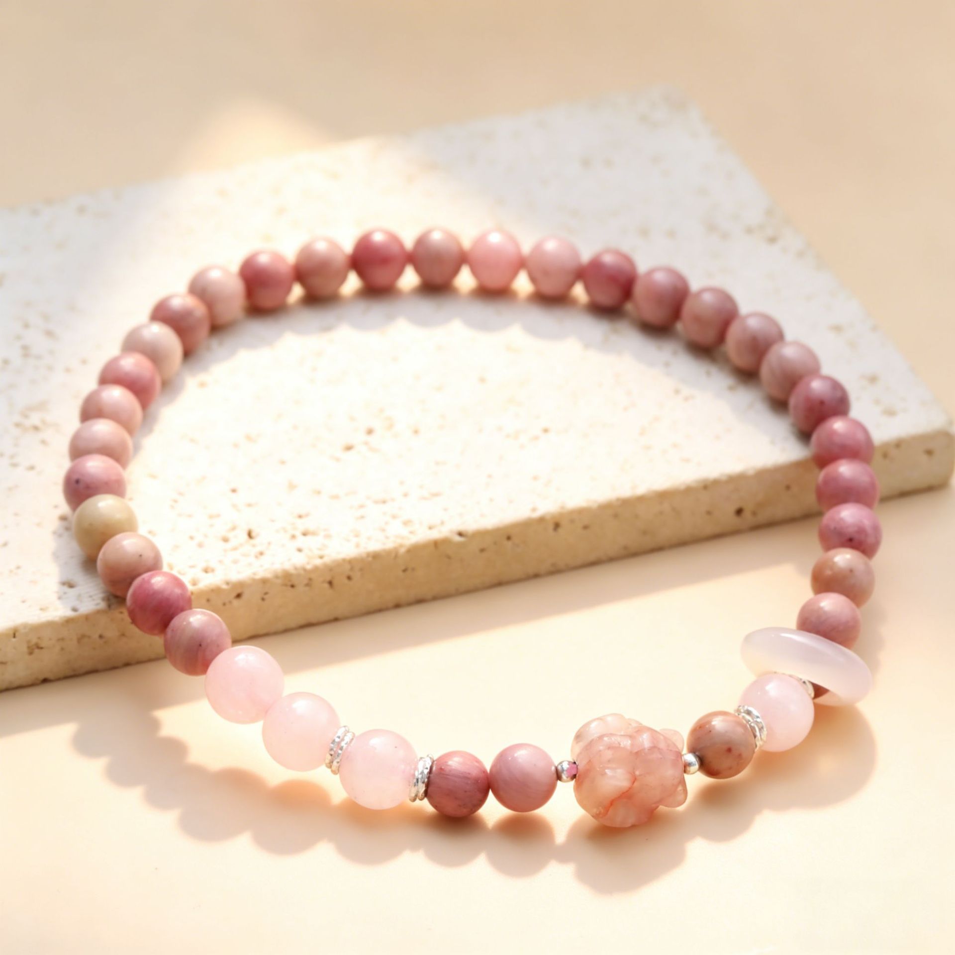 diy original design of natural rhodochrosite rose crystal double-loop bracelet, exquisite cultural and artistic style bestseller Specification image