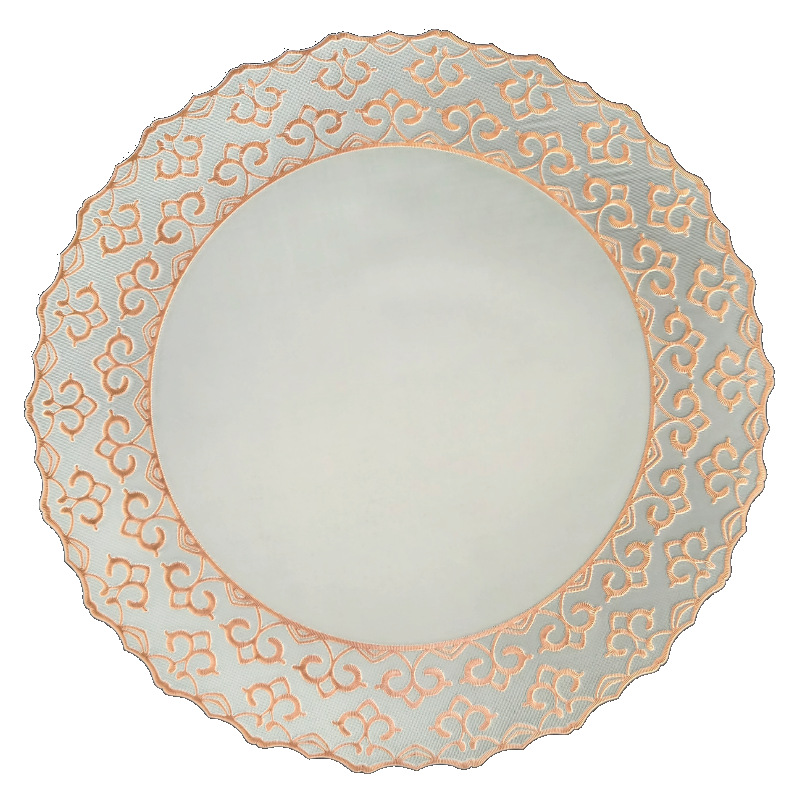 Simple round lace-patterned waterproof and anti-slip placemats, European-style light luxury home decoration oil-proof and heat-insulating PVC table MATS Specification image