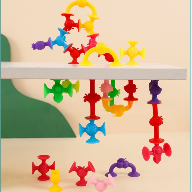 跨境水果吸吸乐软积木粘粘乐儿童戏水玩具儿童益智吸盘拼搭积木白底实物图