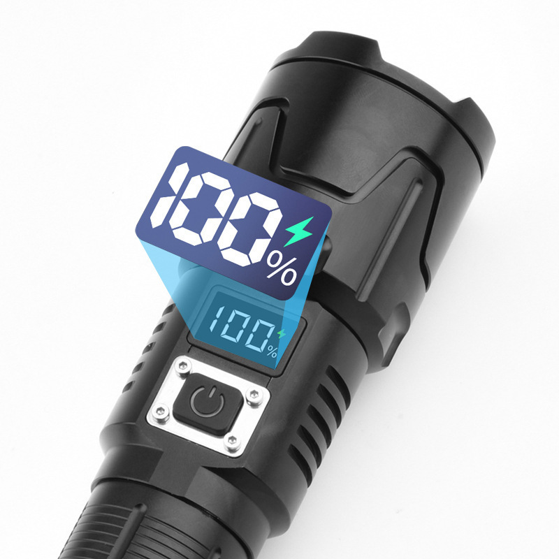 New white laser high-power Type-C charging outdoor zoom long-range screen display LED flashlight details Picture
