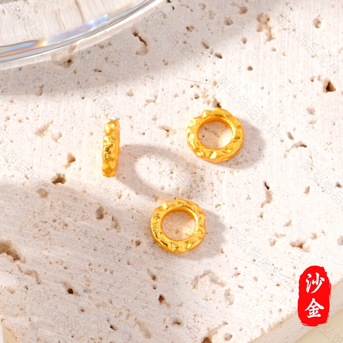 New ancient-style sand gold circular ring with concave dot spacers and beads, high-end DIY bracelet and necklace accessories