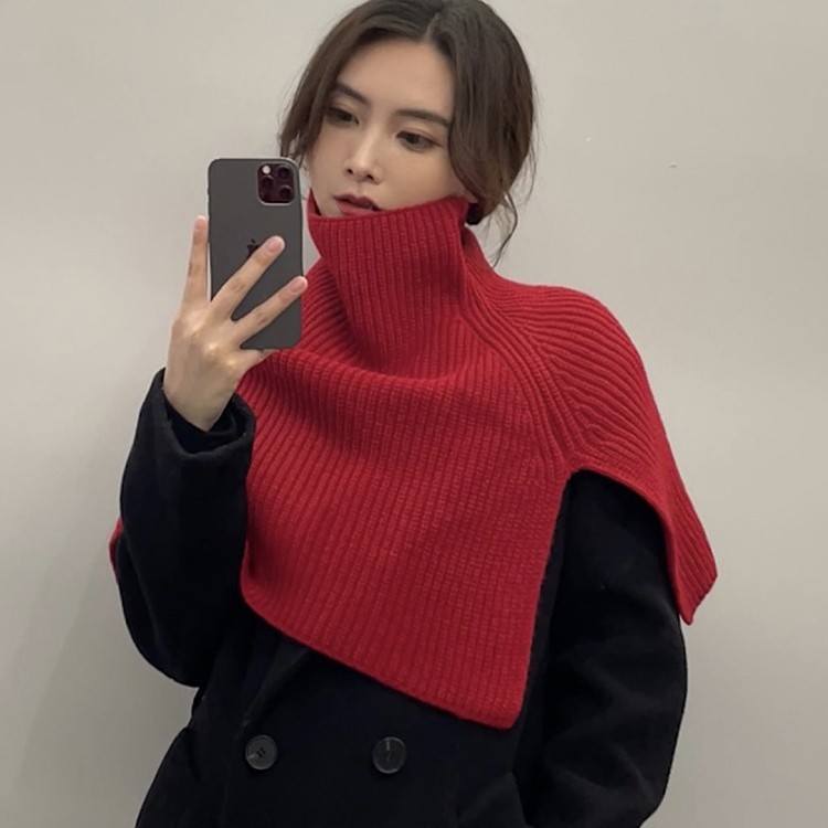 One-piece high-neck pullover Korean-style scarf for women's winter warmth, high-end shawl, versatile scarf, solid color new knitted neck collar wholesale at street stalls Specification image