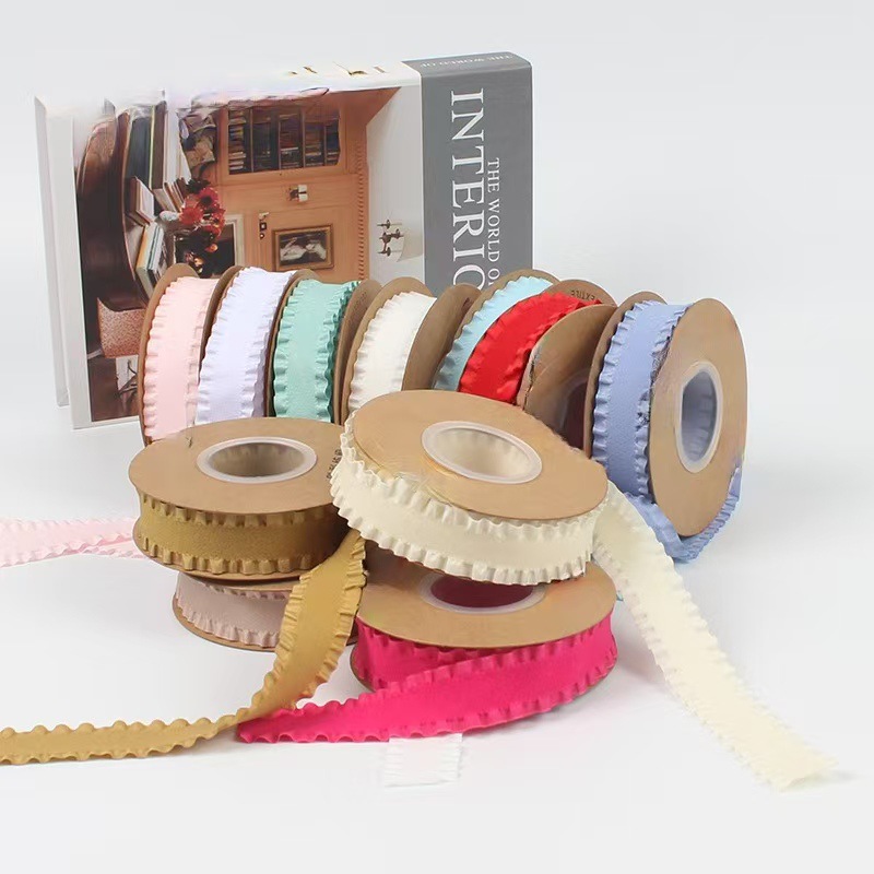 Double-sided fleece skirt with lotus leaf and black fungus edges, 50 yards per roll, toy clothing accessories, bow, gift packaging ribbons details Picture
