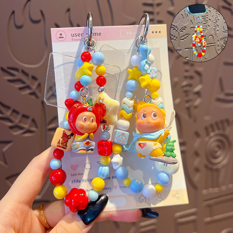 diy小鼻噶星星人串珠手机链挂件女包包玩偶钥匙链小滴溜公仔挂饰
