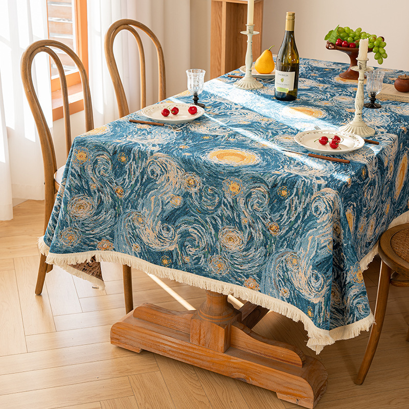 加厚油画风提花布艺桌布美式棉麻餐桌布茶几布长方形盖巾家用台布
