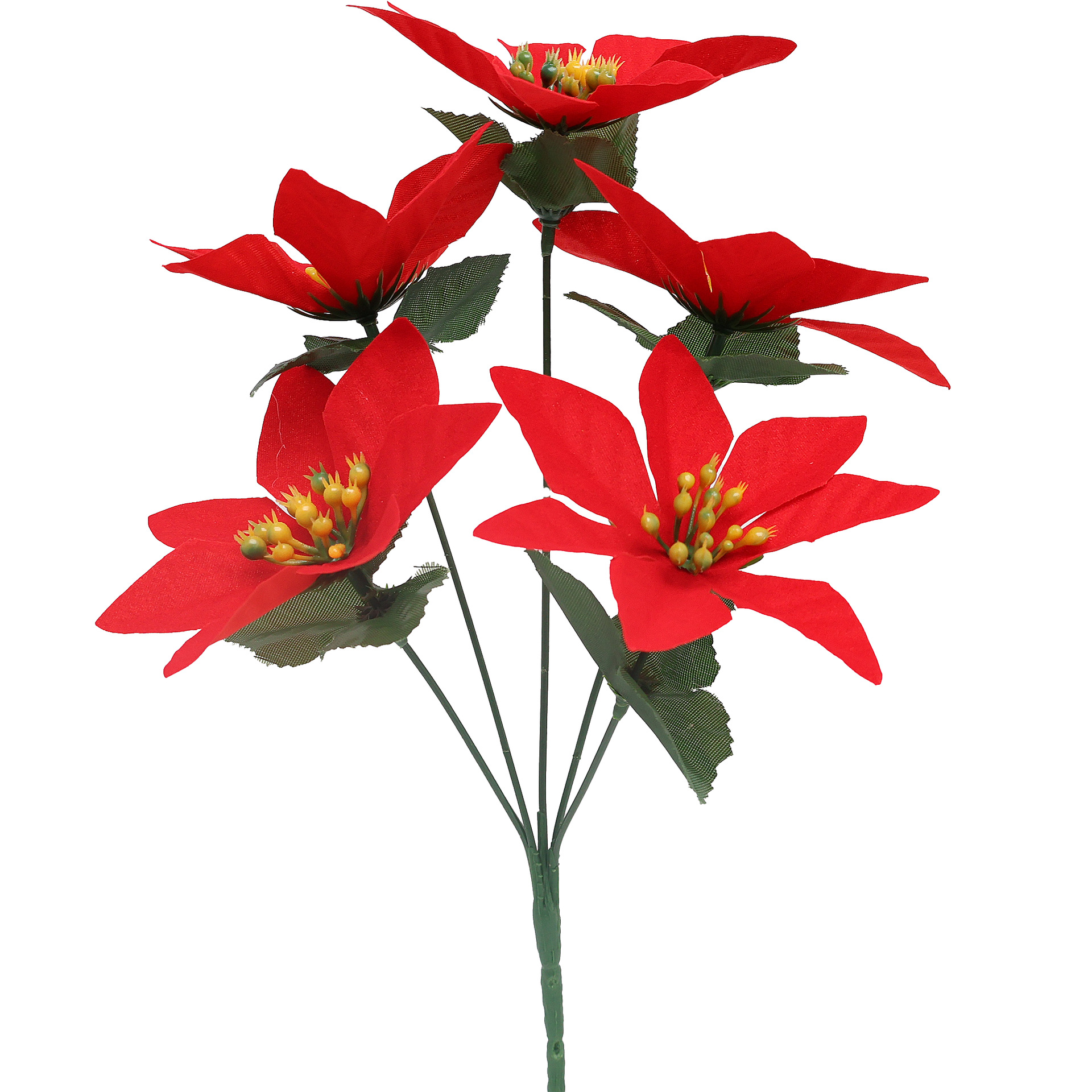 Cross-border consignment of European label artificial flowers, artificial Christmas flowers, silk-screened leaves, 7-head pointinia bouquets, factory wholesale Application Scenario