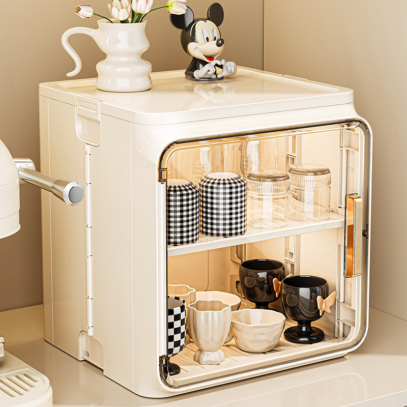 Dust-proof cup storage rack, desktop tea cup and water cup holder, tea set storage box, coffee mug, draining cup holder