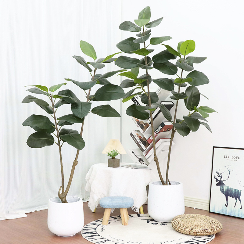 Large indoor living room floor-standing decoration, large-leaf artificial plant ornaments, bonsai, simulated green plants, rubber tree potted plants Specification image