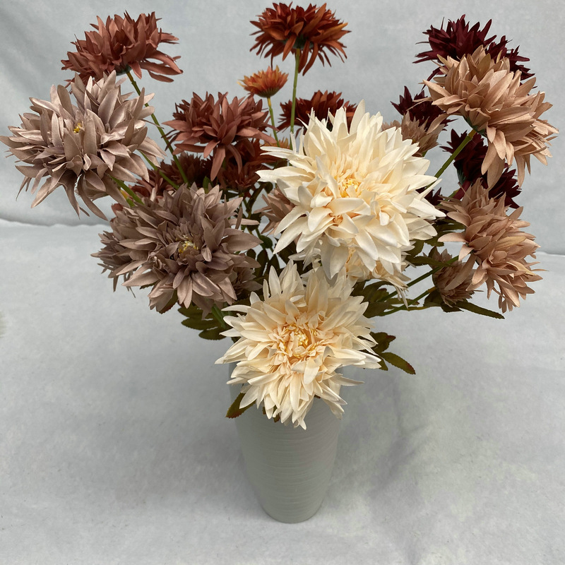 单只绢布6头金丝菊仿真花 家居摄影拍摄道具装饰花 假花人造花束