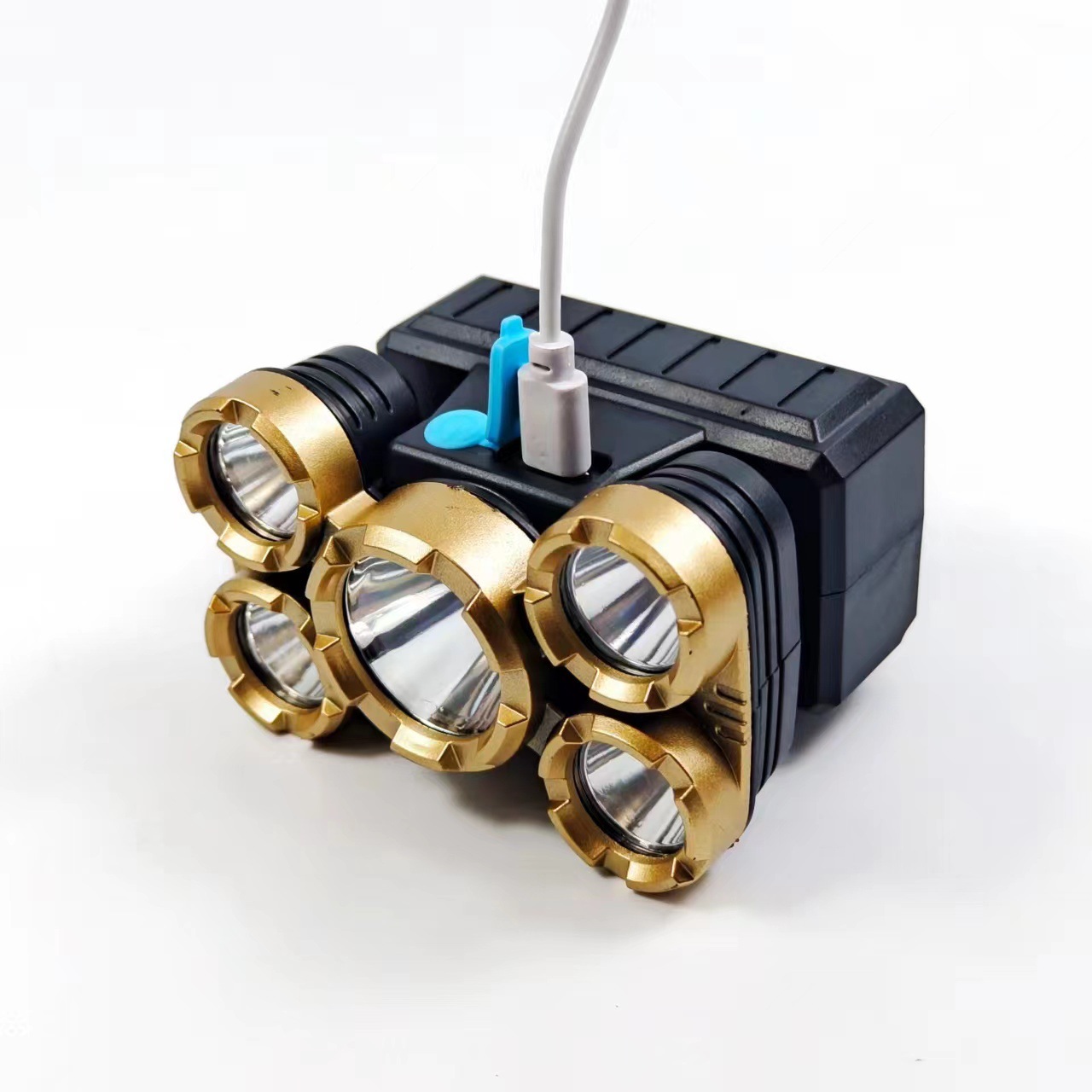 Cross-border high-intensity long-range 5LED headlamp, outdoor portable flashlight, night riding fishing lamp, mining lamp, USB charging details Picture