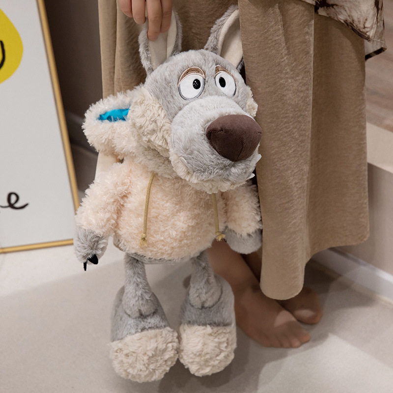 NC Little Wolf cub doll wearing a hat and dressed in sheepskin, cute gray Wolf plush doll, children's birthday gift Specification image