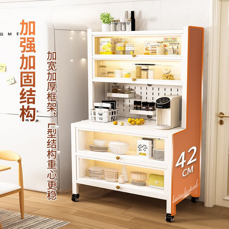 Kitchen storage rack, sideboard storage cabinet, perforated board with door, dust-proof, multi-functional oven, microwave, dish storage cabinet Specification image