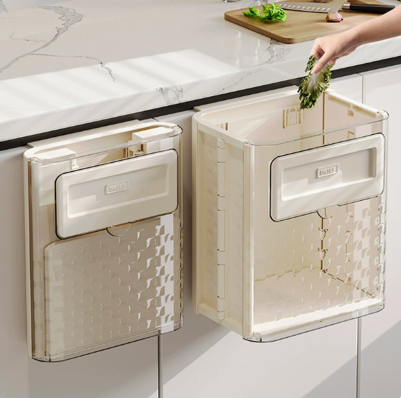 Household folding wall-mounted kitchen trash can, plastic seamless tape for kitchen waste, cabinet gap storage, bathroom garbage