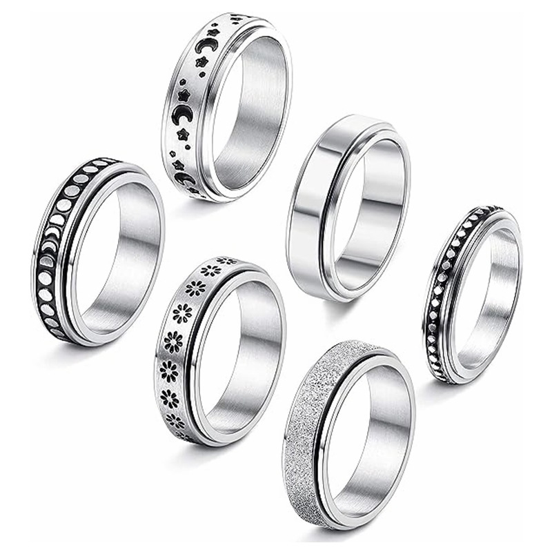 Star and moon rotatable titanium steel ring, stainless steel couple ring, Amazon wholesale jewelry