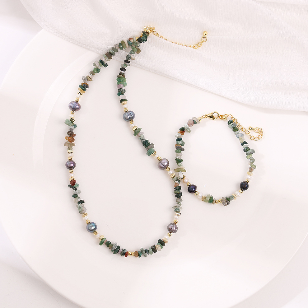 原创印度玛瑙天然淡水珍珠项链轻奢饰品小众百搭气质复古锁骨链