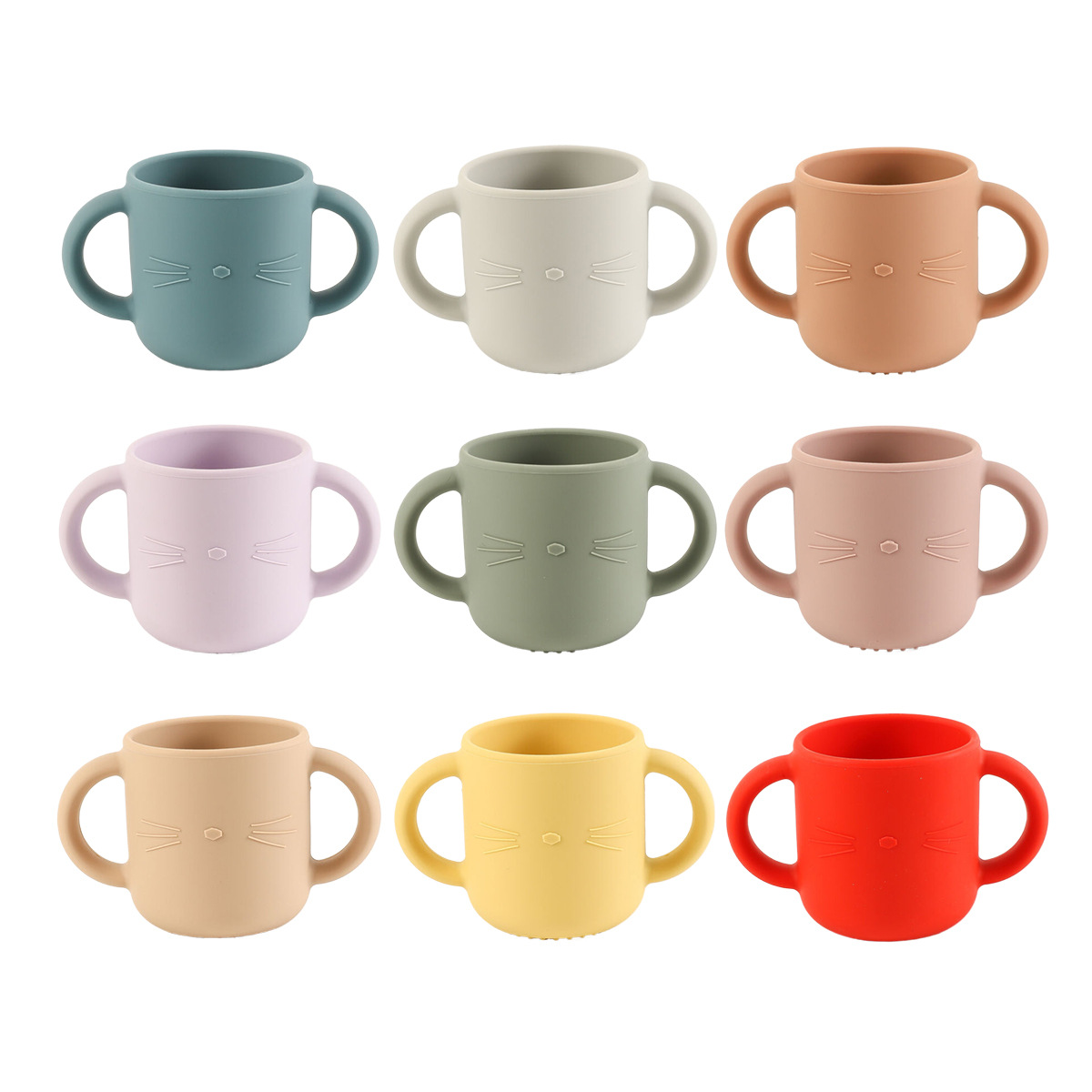 跨境儿童硅胶喂养水杯新国标防漏防摔卡通猫咪宝宝训练双耳学饮杯详情图1