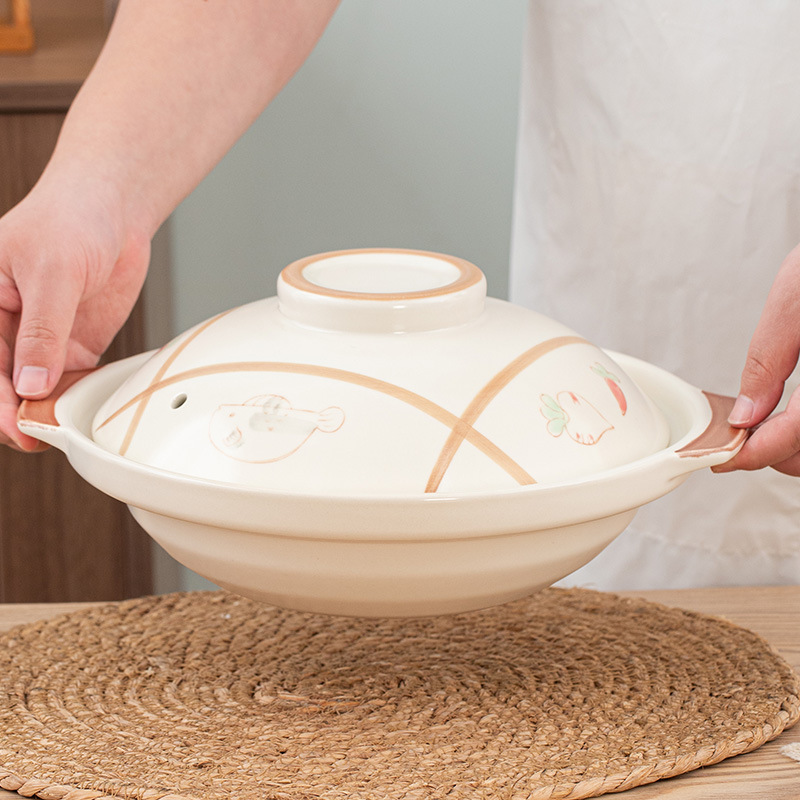 Jinhua lithium porcelain ceramic shallow-mouthed flat-bottomed clay pot, stew pot, soup pot, commercial pot, open flame high-temperature resistant household porcelain pot Item Picture