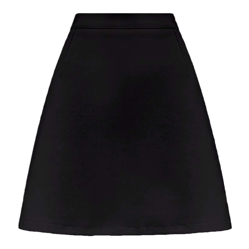 Black half skirt for women in autumn and winter, Korean high-waisted A-line tight hip-hugging skirt, slimming straight short skirt, high-waisted and slimming Item Picture