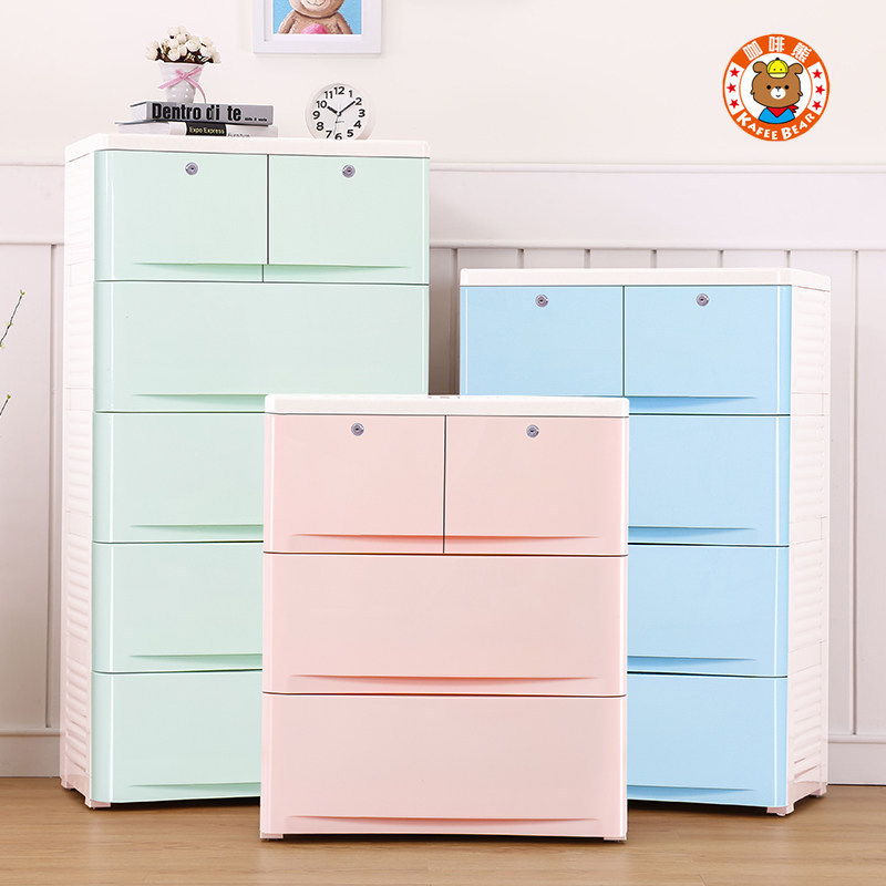 Coffee Bear thickened drawer storage cabinet, living room snack storage cabinet, children's cabinet, baby wardrobe, household plastic Application Scenario