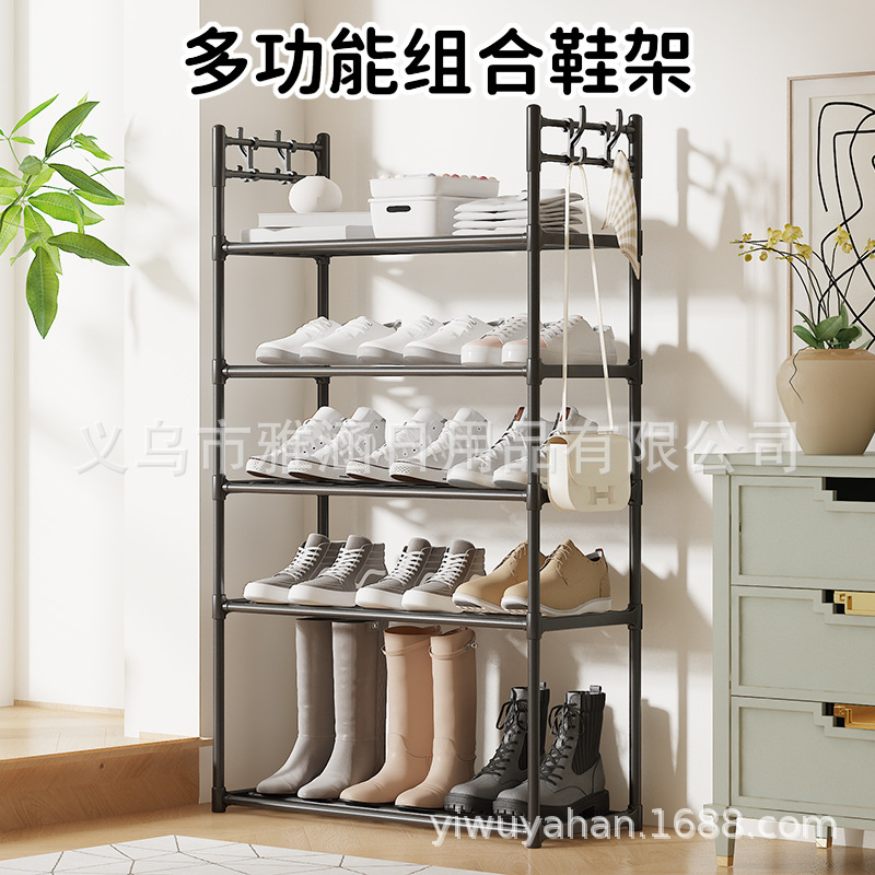 跨境多层组装鞋架多功能收纳架带挂钩放靴子加高鞋架门后置物架