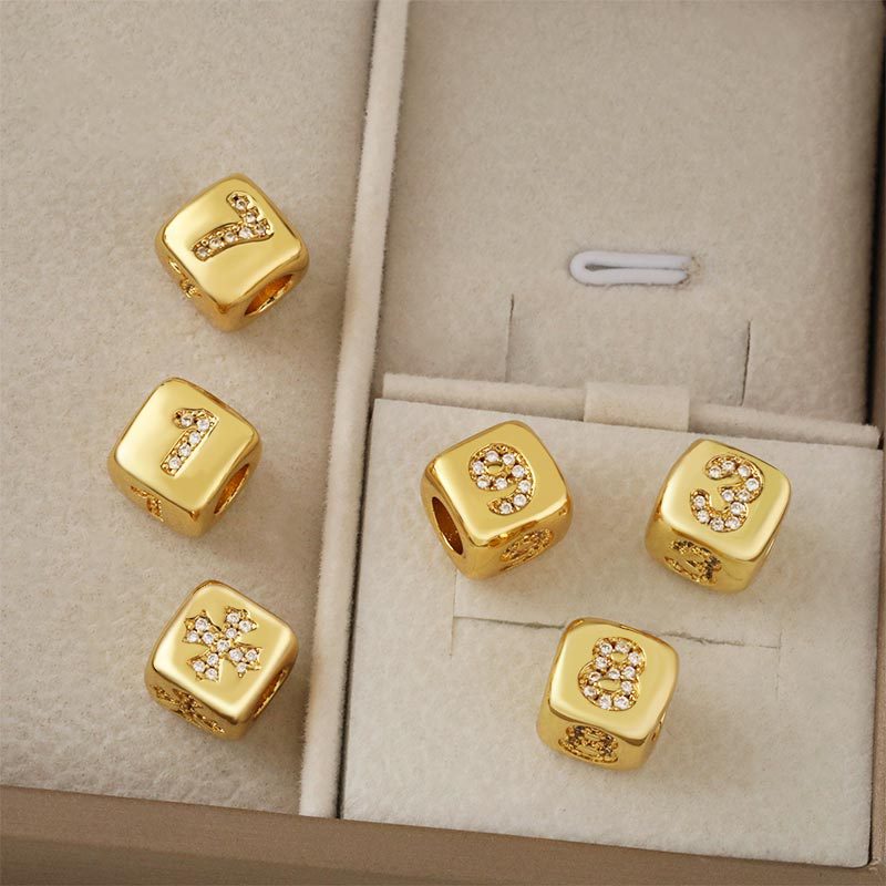 Copper-plated micro-inlaid zircon three-dimensional digital partition beads square perforated beads diy jewelry bracelet necklace dice accessories details Picture